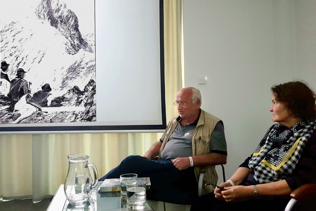 Małgorzata i Jan Kiełkowscy – prezentacja książki „Zdobycie Tatr” w Lądku Zdroju podczas Festiwalu Filmów Górskich, 2019